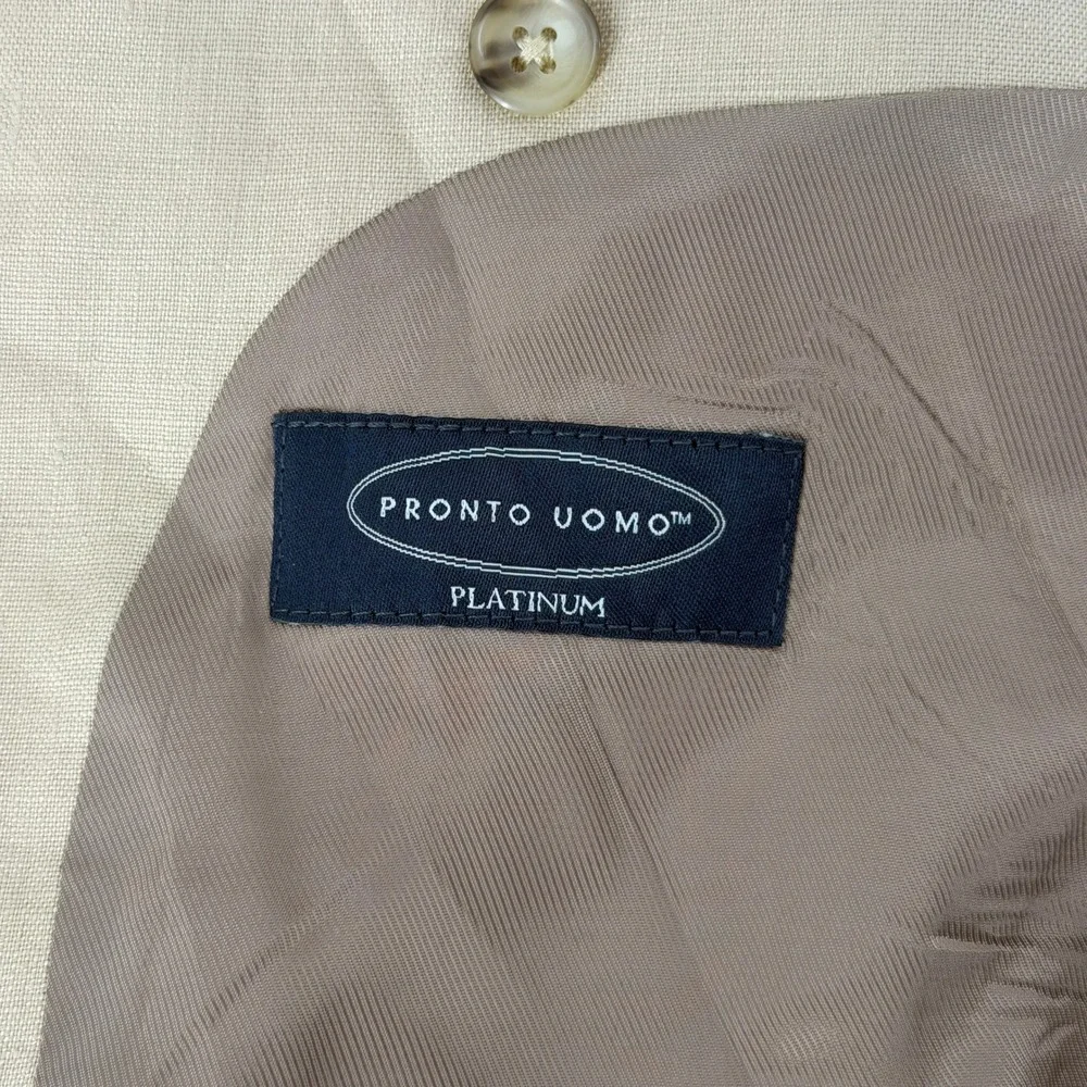 Pronto Uomo Platinum Blazer Mens 44 Long Tan 100% Linen Two Button Sport Coat